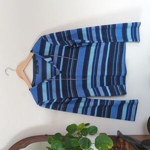 Express Jeans | Y2K | Retro Striped Fleece Sweater Top | Blue | Medium